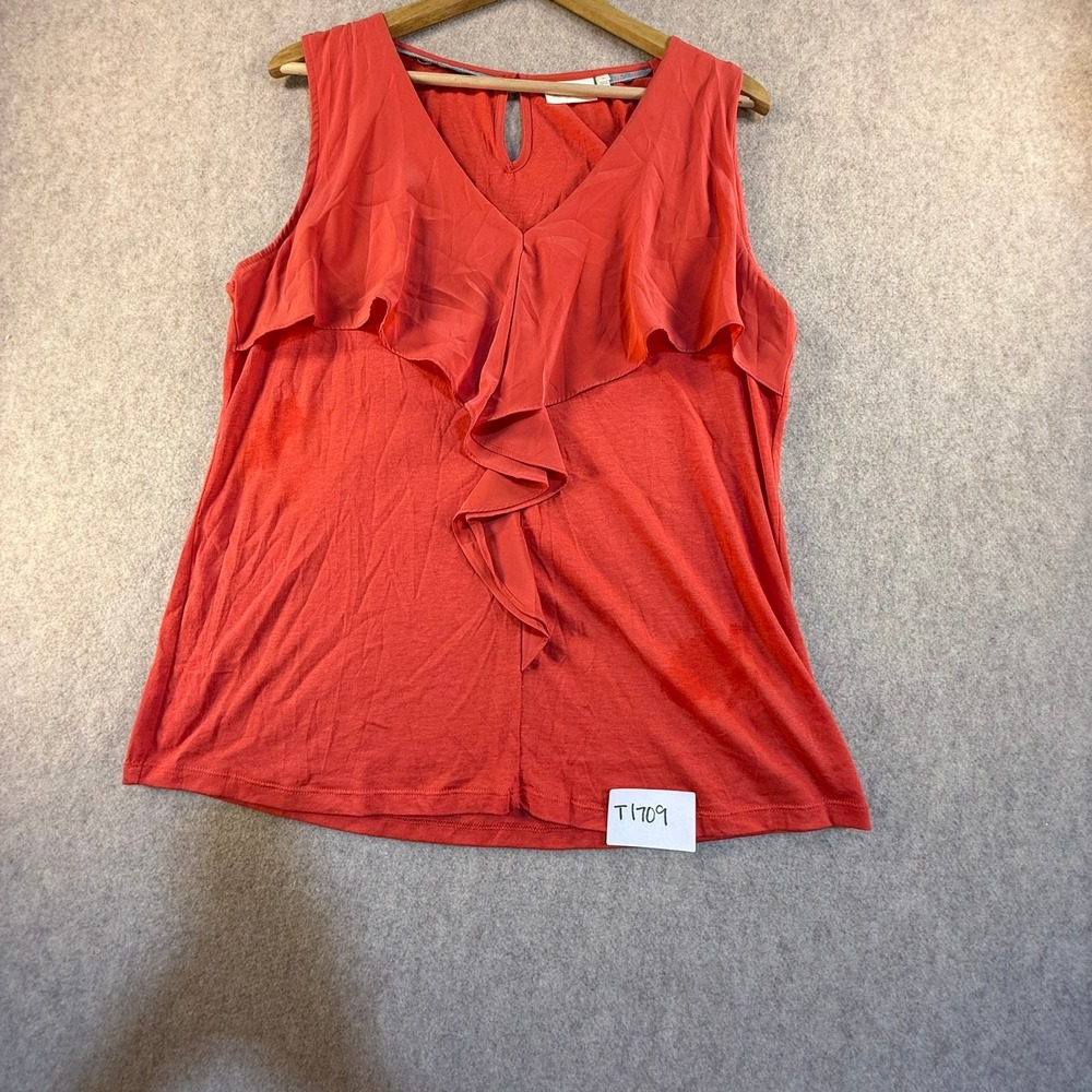 Deletta Anthropologie‎ Coral Orange Ruffle V-Neck Sleeveless Knit Top XL
